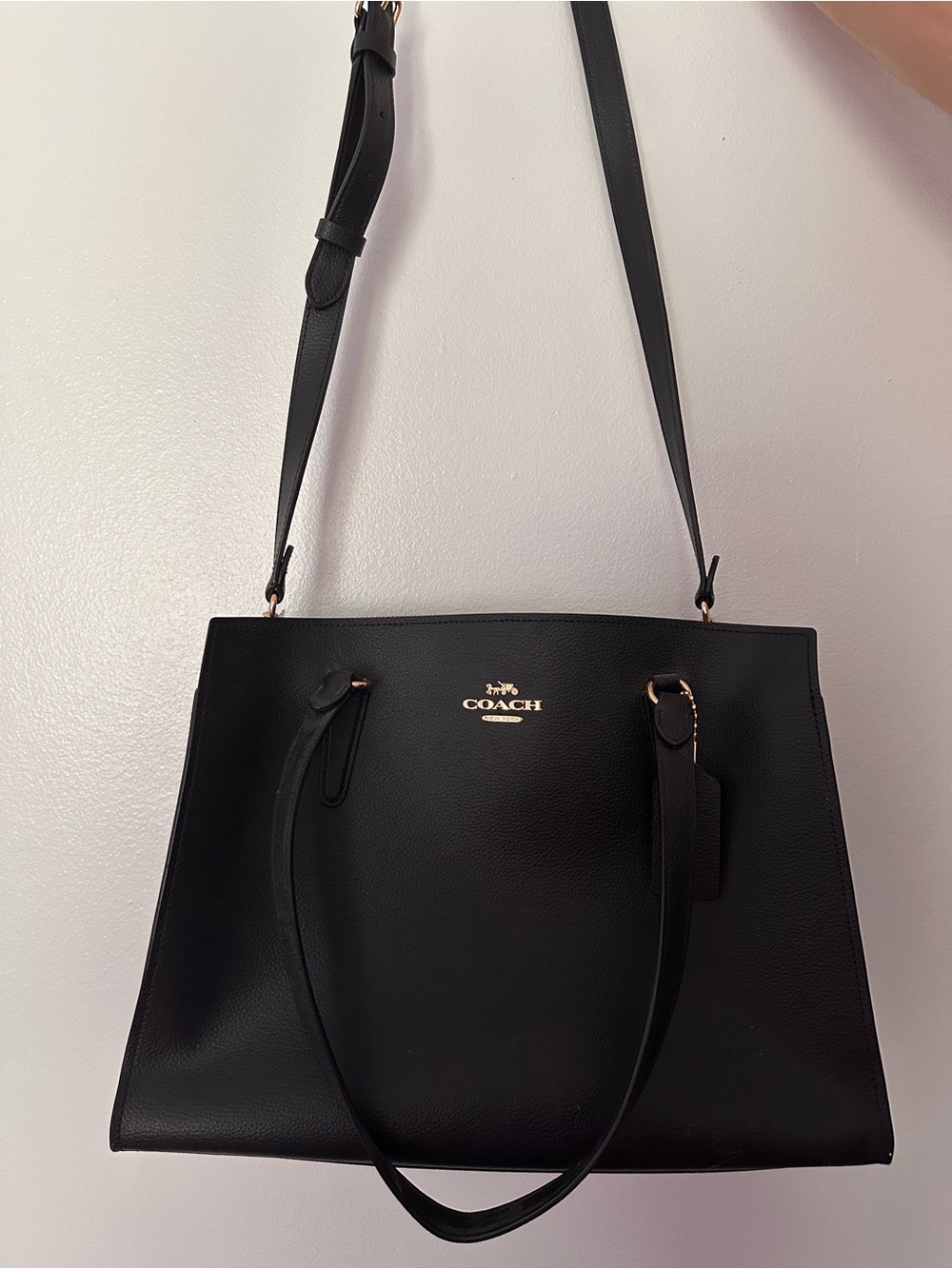 Coach Black Leather Tote with Gold Logo Hardware